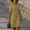 Vestido Feminino Casual de Poliéster com Decote V e Silhueta Solta para o Verão