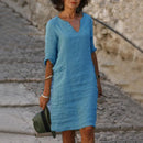 Vestido Feminino Casual de Poliéster com Decote V e Silhueta Solta para o Verão