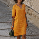 Vestido Feminino Casual de Poliéster com Decote V e Silhueta Solta para o Verão