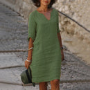 Vestido Feminino Casual de Poliéster com Decote V e Silhueta Solta para o Verão