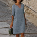Vestido Feminino Casual de Poliéster com Decote V e Silhueta Solta para o Verão