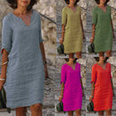 Vestido Feminino Casual de Poliéster com Decote V e Silhueta Solta para o Verão