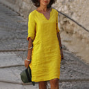 Vestido Feminino Casual de Poliéster com Decote V e Silhueta Solta para o Verão