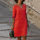 Vestido Feminino Casual de Poliéster com Decote V e Silhueta Solta para o Verão