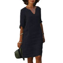 Vestido Feminino Casual de Poliéster com Decote V e Silhueta Solta para o Verão