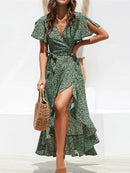 Vestido Boho Longo com Mangas Flare e Estampa Floral – Elegância e Charme para o Verão!
