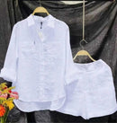 Conjunto Feminino de Algodão e Linho com Botões e Bolsos – Elegância Natural para o Verão