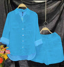 Conjunto Feminino de Algodão e Linho com Botões e Bolsos – Elegância Natural para o Verão
