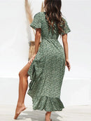 Vestido Boho Longo com Mangas Flare e Estampa Floral – Elegância e Charme para o Verão!