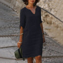 Vestido Feminino Casual de Poliéster com Decote V e Silhueta Solta para o Verão