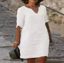 Vestido Feminino Casual de Poliéster com Decote V e Silhueta Solta para o Verão