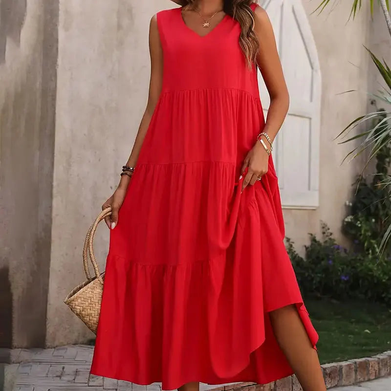 Vestido A-Line Casual Sem Mangas – Conforto e Elegância para o Verão