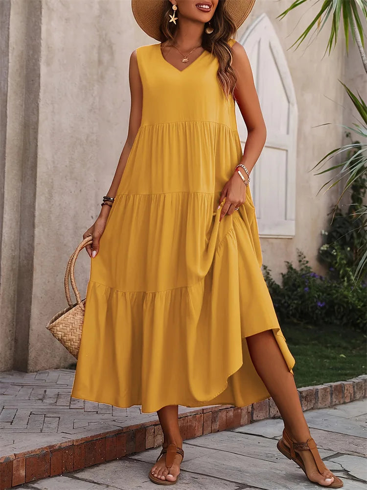 Vestido A-Line Casual Sem Mangas – Conforto e Elegância para o Verão