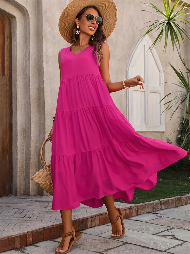 Vestido A-Line Casual Sem Mangas – Conforto e Elegância para o Verão