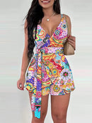 Conjunto Feminino Floral com Laço – Elegância Casual para Primavera e Verão