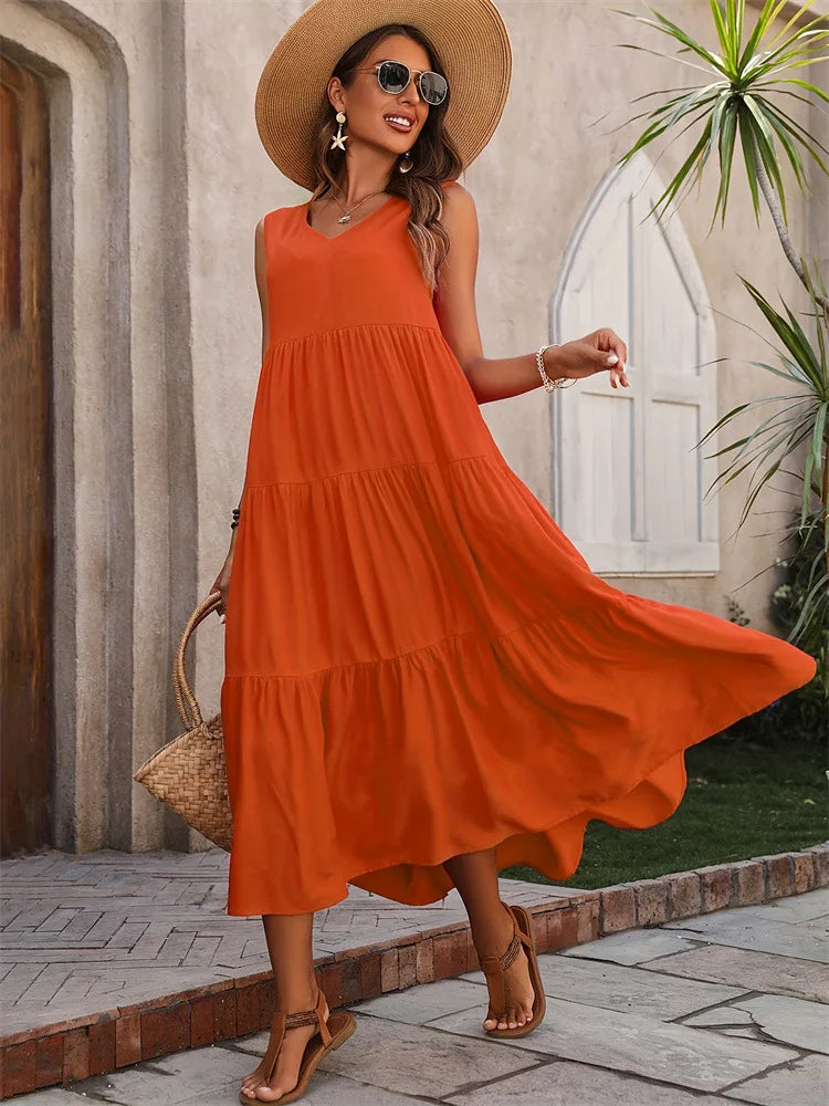 Vestido A-Line Casual Sem Mangas – Conforto e Elegância para o Verão