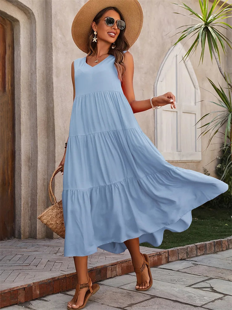 Vestido A-Line Casual Sem Mangas – Conforto e Elegância para o Verão