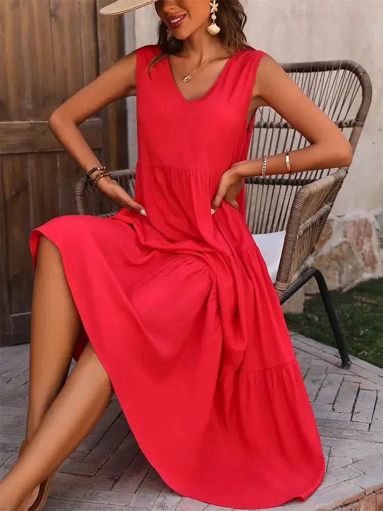 Vestido A-Line Casual Sem Mangas – Conforto e Elegância para o Verão