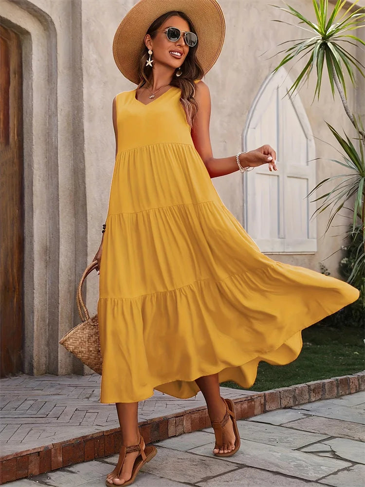 Vestido A-Line Casual Sem Mangas – Conforto e Elegância para o Verão