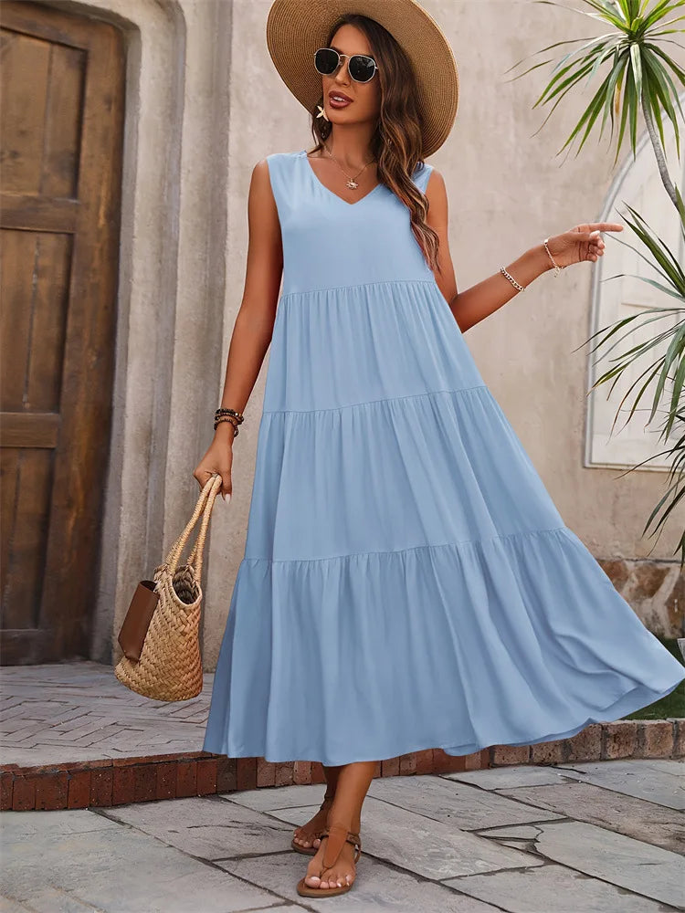 Vestido A-Line Casual Sem Mangas – Conforto e Elegância para o Verão