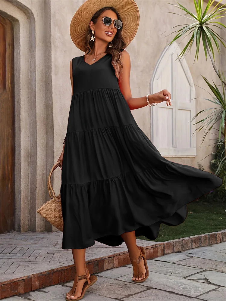Vestido A-Line Casual Sem Mangas – Conforto e Elegância para o Verão