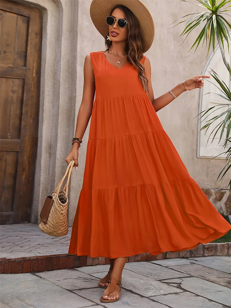 Vestido A-Line Casual Sem Mangas – Conforto e Elegância para o Verão