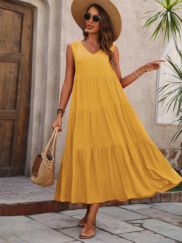 Vestido A-Line Casual Sem Mangas – Conforto e Elegância para o Verão