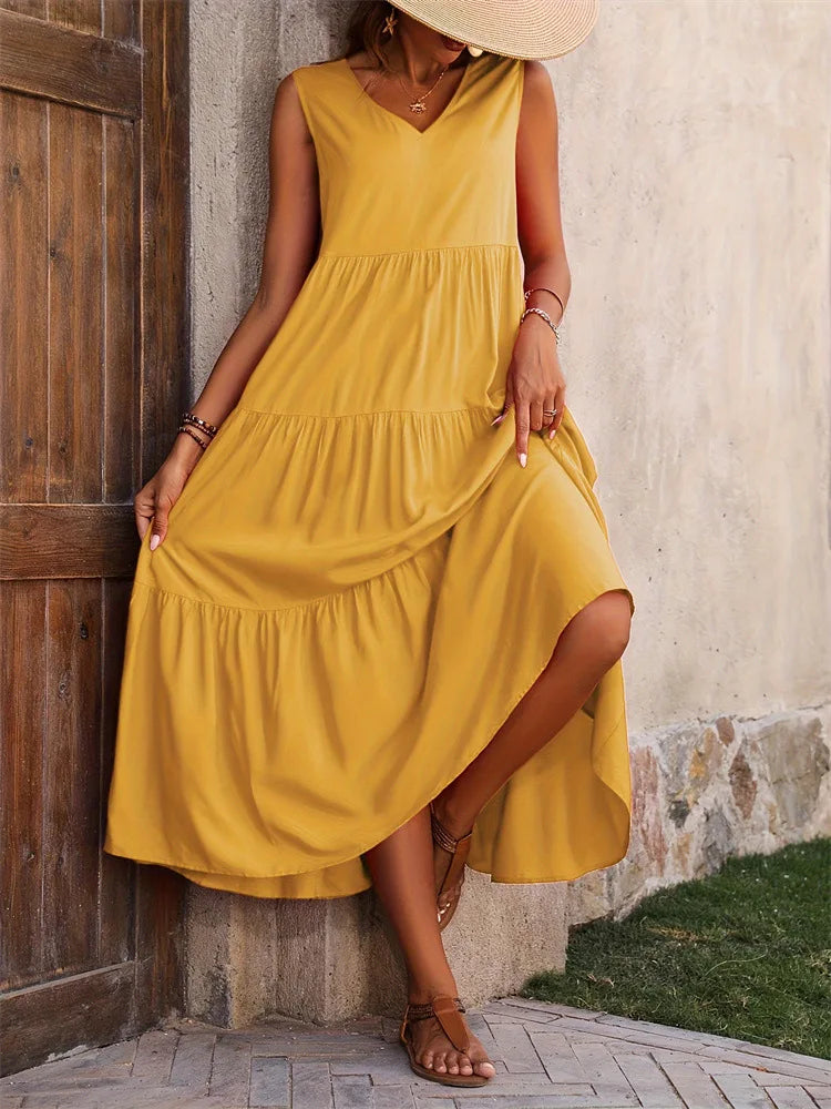 Vestido A-Line Casual Sem Mangas – Conforto e Elegância para o Verão