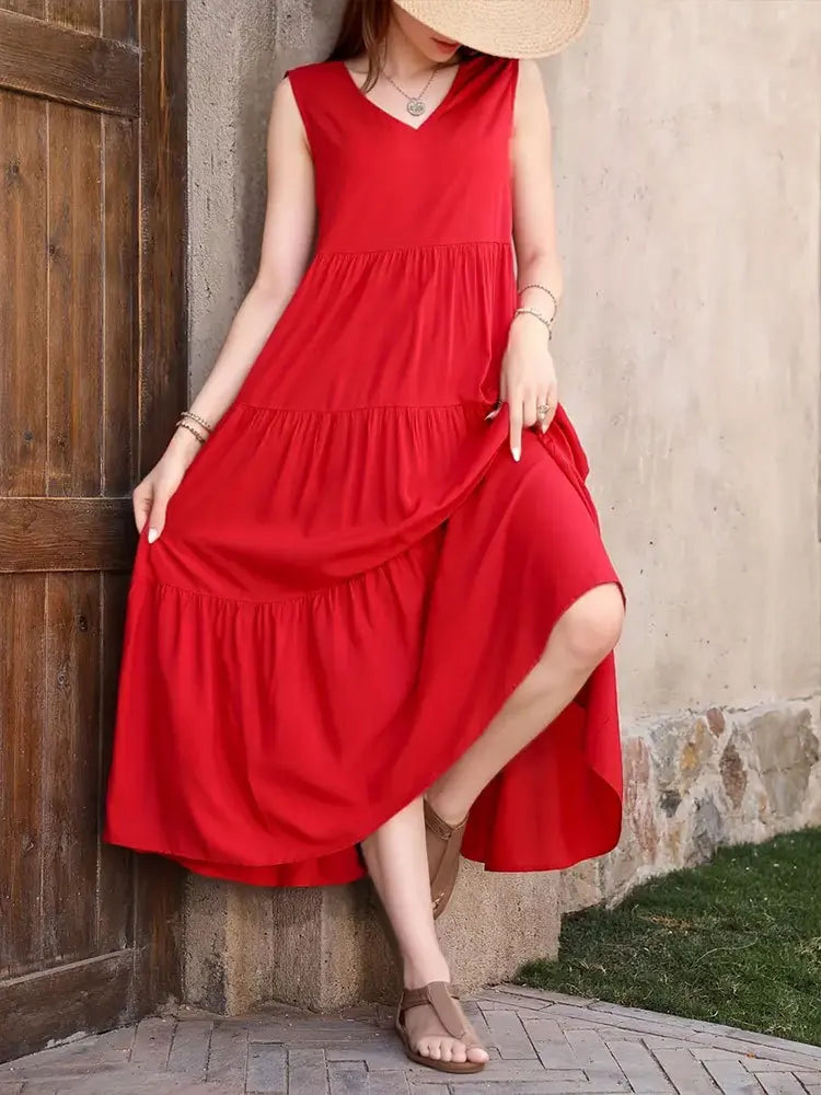 Vestido A-Line Casual Sem Mangas – Conforto e Elegância para o Verão