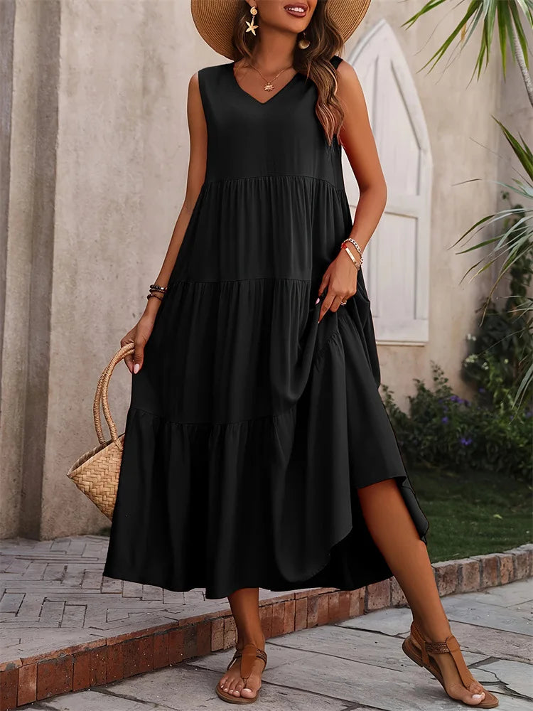 Vestido A-Line Casual Sem Mangas – Conforto e Elegância para o Verão